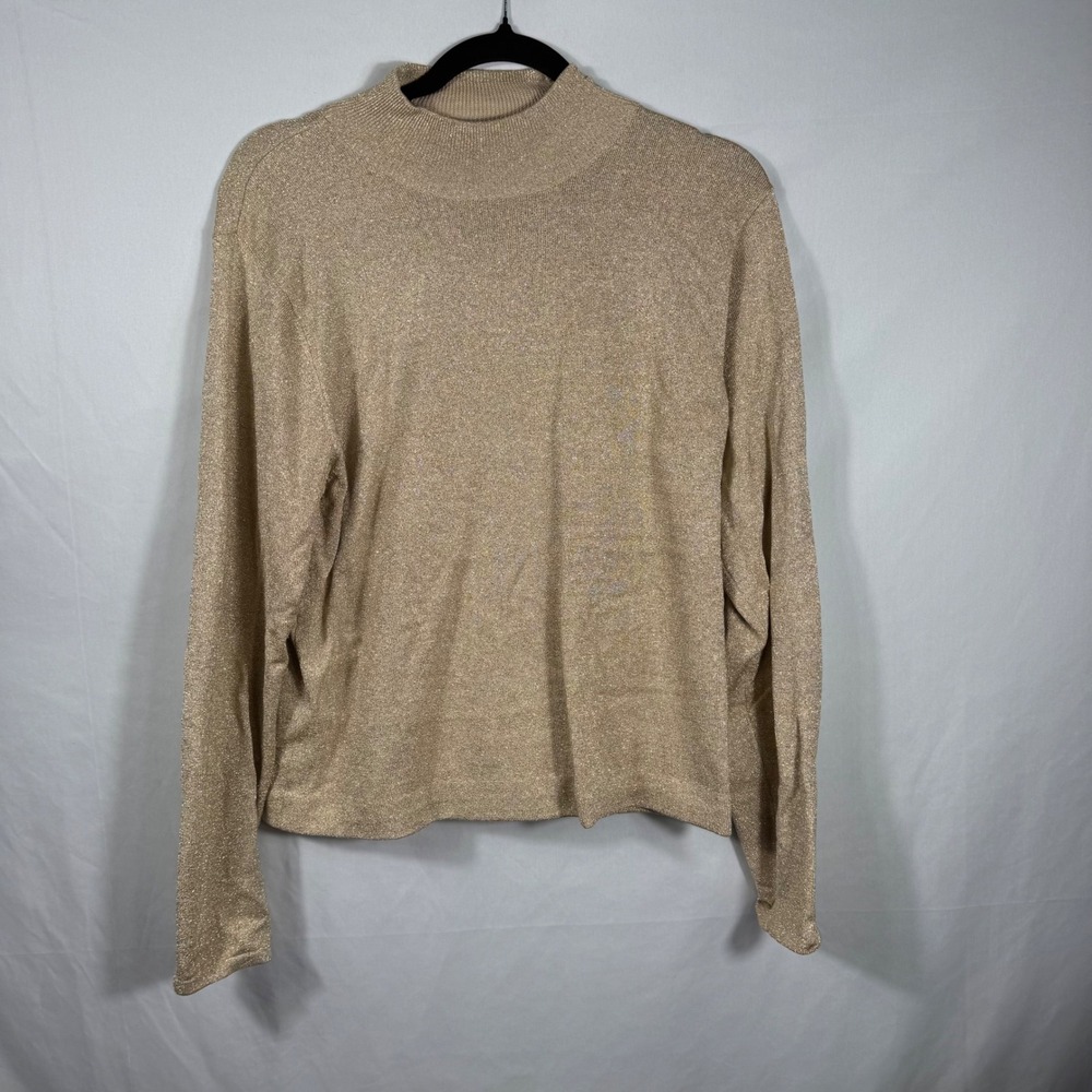 Talbots Metallic Knit Top Mock Neck Long Sleeve Shimmery Blouse Size L